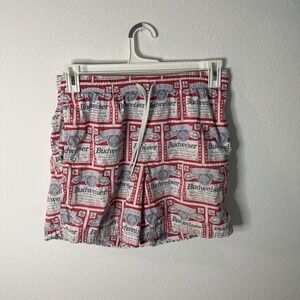 Budweiser Swim Trunks Mens Medium PacSun Beer Print Board Shorts Red White